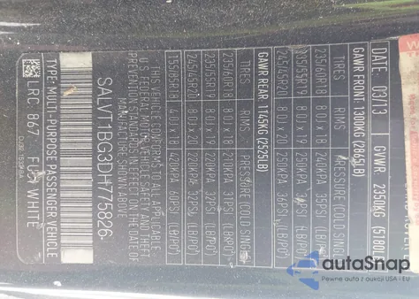 2013 Land Rover Range Rover Evoque Pure Plus z USA, uszkodzony, nr VIN SALVT1BG3DH775826